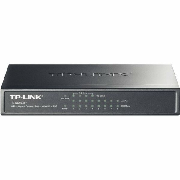 Der 8-Port-Gigabit-Desktop-PoE-Switch TL-SG1008P ermöglicht eine nahtlose Netzwerkverbindung. Er kombiniert Fast-Ethernet- mit Gigabit-Ethernet-Netzwerkfähigkeiten. Wie dieses Produkt funktioniert 4 der 8 Autoabstimmungs-RJ45-Ports (und zwar die Ports 1 bis 4) des Switchs unterstützen Power over Ethernet (PoE). Diese PoE-Ports können PoE-Geräte automatisch erkennen und IEEE802.3af-Powered-Devices (PDs) versorgen. In dieser Situation wird der elektrische Strom zusammen mit den Daten in einem einzigen Kabel transportiert. Das Gerät macht es möglich