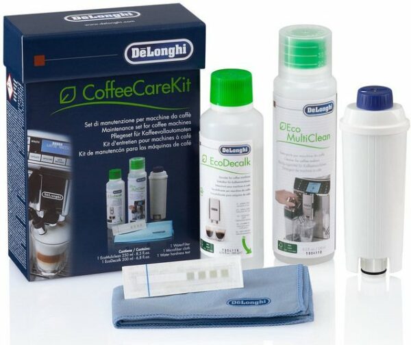 Das Coffee Care Kit ist das neue De‘Longhi-Set für die Reinigung und Wartung Ihrer Kaffeemaschine. Die regelmäßige Pflege der Maschine verhindert den Verschleiß