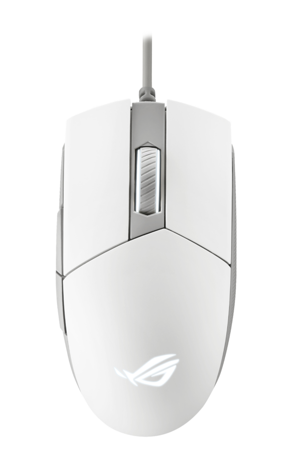 Die ROG Strix Impact II Moonlight White ist eine leichtgewichtige Gaming-Maus mit beidhändigem Design