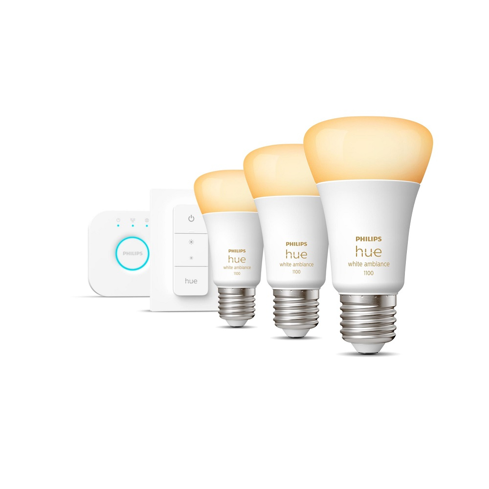 Philips Hue White Ambiance White Ambiance E27 3er Starter Set Inkl. Dimmschalter 3x800lm 75W, 8719514291232