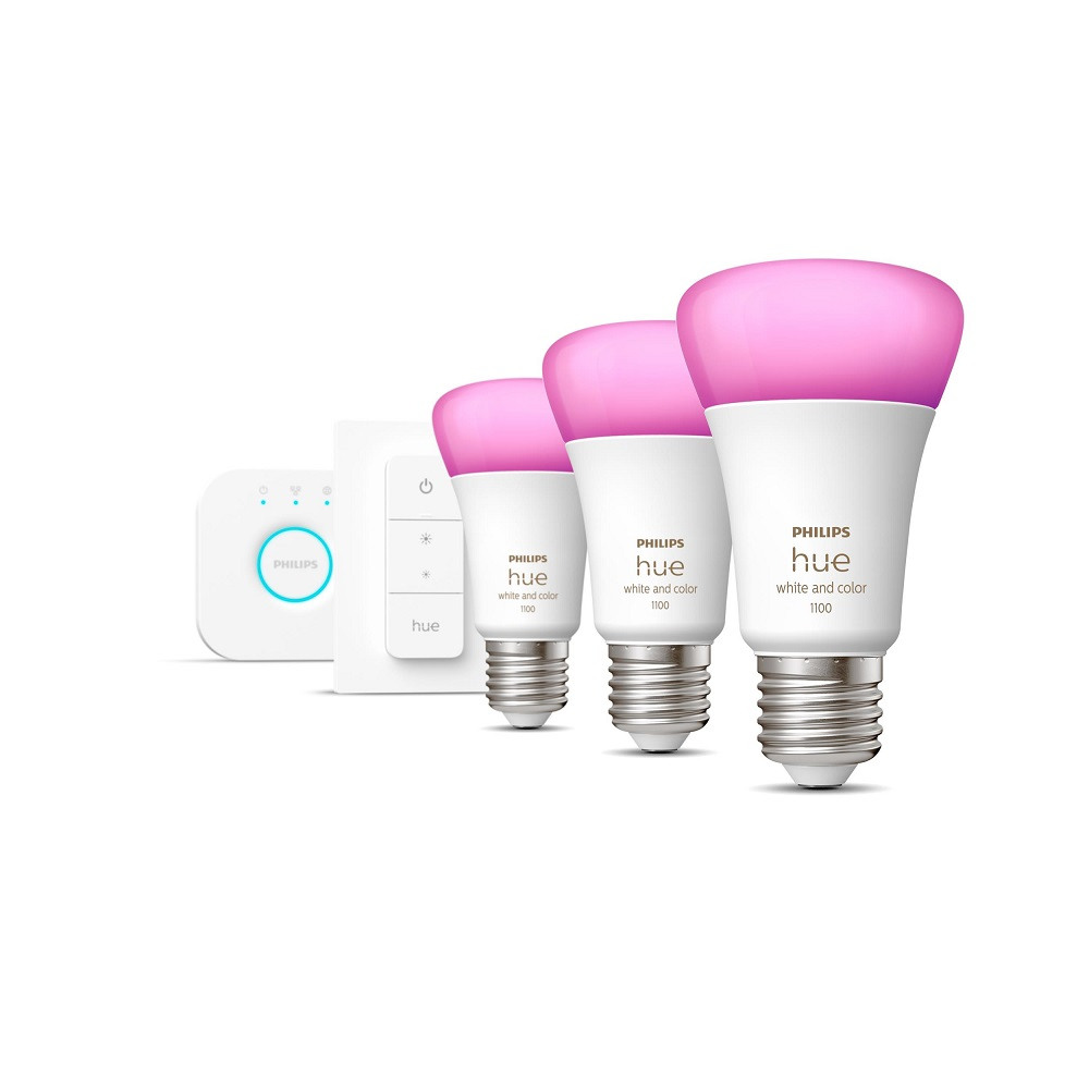 Philips Hue White & Color Ambiance White & Col. Amb. E27 3er Starter Set Inkl. DimmerSwitch 3x800lm 75W, 8719514291355