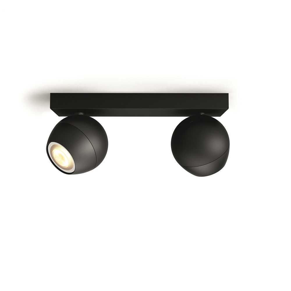 Philips Hue Innenleuchten White Amb. Buckram Spot 2 Flg. Schwarz 2x350lm Inkl. Dimmschalter, 8719514339088