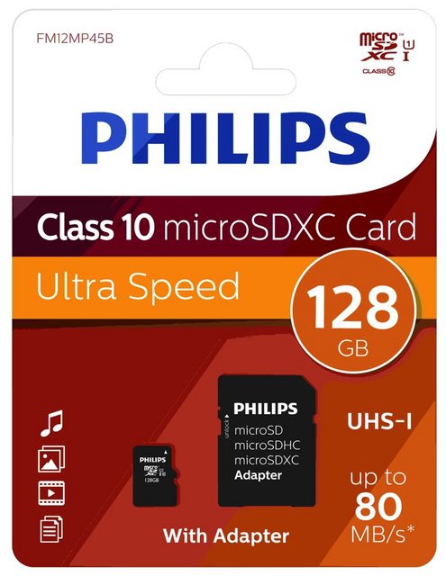 Philips Philips Micro SDXC Karte 128GB Speicherkarte UHS-I U1 Class 10 Speicherkarte