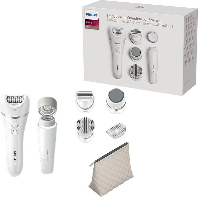 Philips Epilierer Beauty Set Series 9000 BRE770/92, Aufsätze: 5 St., inkl. Gesichtshaarentferner und Tasche, Nass-und Trockenfunktion