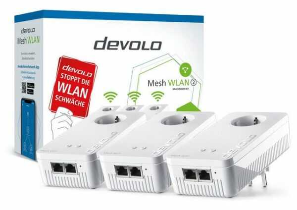 Devolo Mesh WLAN 2 Multiroom Kit Powerline WLAN ac 2x Gigabit LAN SteckdoseMesh-WLAN in BestformLückenlos Surfen! Entgegen herkömmlicher Starter Kits zur Heimvernetzung besteht das devolo Mesh-Set ausschließlich aus WLAN-Einheiten