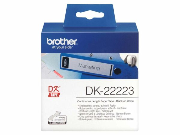 Die Brother Endlosetiketten "DK-22223" lassen sich mit "QL"-Geräten ganz einfach beschriften. Die weißen Etiketten lassen sich nach Gebrauch wieder ablösen und eignen sich für viele verschiedene Anwendungsbereiche. B 50 mm x L 30