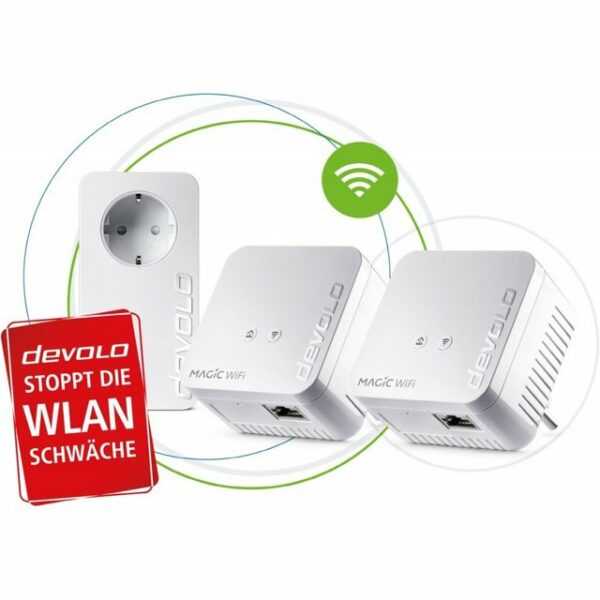 devolo Magic 1 WiFi mini Multiroom Kit Power WLANDigitalen Lifestyle in jeder Hinsicht bietet der devolo Magic 1 WiFi mini. Mit dem kompakten Adapter im Mini-Design optimieren oder erweitern Sie ganz einfach Ihr Heimnetzwerk. Das dank Mesh-Funktion und G.hn-Technologie auch zukunftssicher ist. Dabei fügt sich der Magic 1 WiFi mini unauffällig in die Umgebung ein und zeigt seine Größe nur da