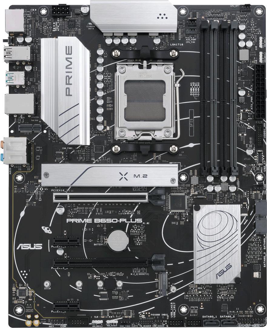 ASUS Prime B650-Plus – Motherboard – ATX – Socket AM5 – AMD B650 Chipsatz – USB 3,2 Gen 1, USB 3,2 Gen 2, USB-C 3,2 Gen2, USB-C 3,2 Gen 1 – 2,5 Gigabit LAN – Onboard-Grafik (CPU erforderlich) – HD Audio (8-Kanal) (90MB1BS0-M0EAY0)