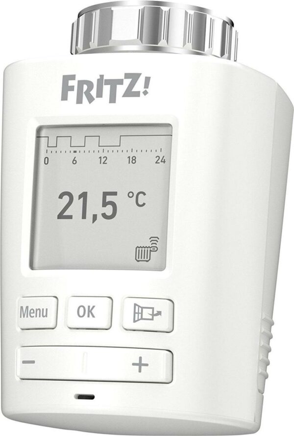 FRITZ!DECT 301 regelt die Raumtemperatur zuhause und hilft dabei Energie einzusparen. Der intelligente Heizkörperregler wird über DECT ULE-Funk an jede FRITZ!Box mit DECT-Basis angebunden und bequem über PC