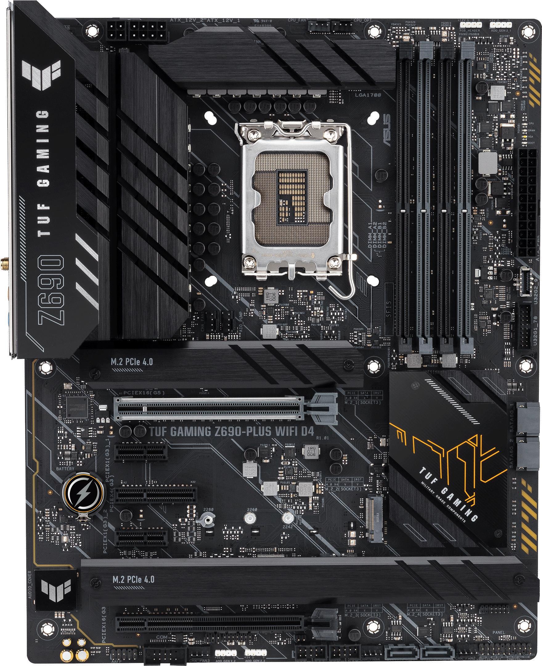 ASUS TUF GAMING Z690-PLUS WIFI D4 – Motherboard – ATX – LGA1700-Sockel – Z690 Chipsatz – USB-C Gen1, USB 3,2 Gen 1, USB 3,2 Gen 2, USB-C Gen 2×2 – 2,5 Gigabit LAN, Wi-Fi, Bluetooth – Onboard-Grafik (CPU erforderlich) – HD Audio (8-Kanal) (90MB18V0-M0EAY0)