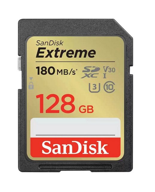 SanDisk SDXC Extreme 128 GB Klasse 10 UHS-I 180 MB/s 90 MB/sHighlightsKapazität: 128 GBFlash Card Typ: SDXCFlash-Memory-Klasse: Klasse 10Lesegeschwindigkeit: 180 MB/sSchreibgeschwindigkeit: 90 MB/sInterner Speichertyp: UHS-I Video-Geschwindigkeitsklasse: V30 Schutzfunktion: Schockresistent