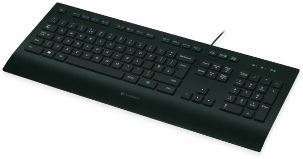 Diese Business-Tastatur von Logitech garantiert dank der soliden Konstruktion und dem verstärkten sowie spritzwassergeschützen Gehäuse eine langfristige Nutzbarkeit. Die nahezu geräuschlosen