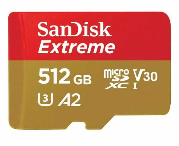 Extreme microSDXC 512GB microSDXC / read 190MB/s / write 130MB/s / 1 year RescuePRO Deluxe / A2 Class 10 V30 / UHS-I / U3 / with SD Adapter (SDSQXAV-512G-GN6MA)