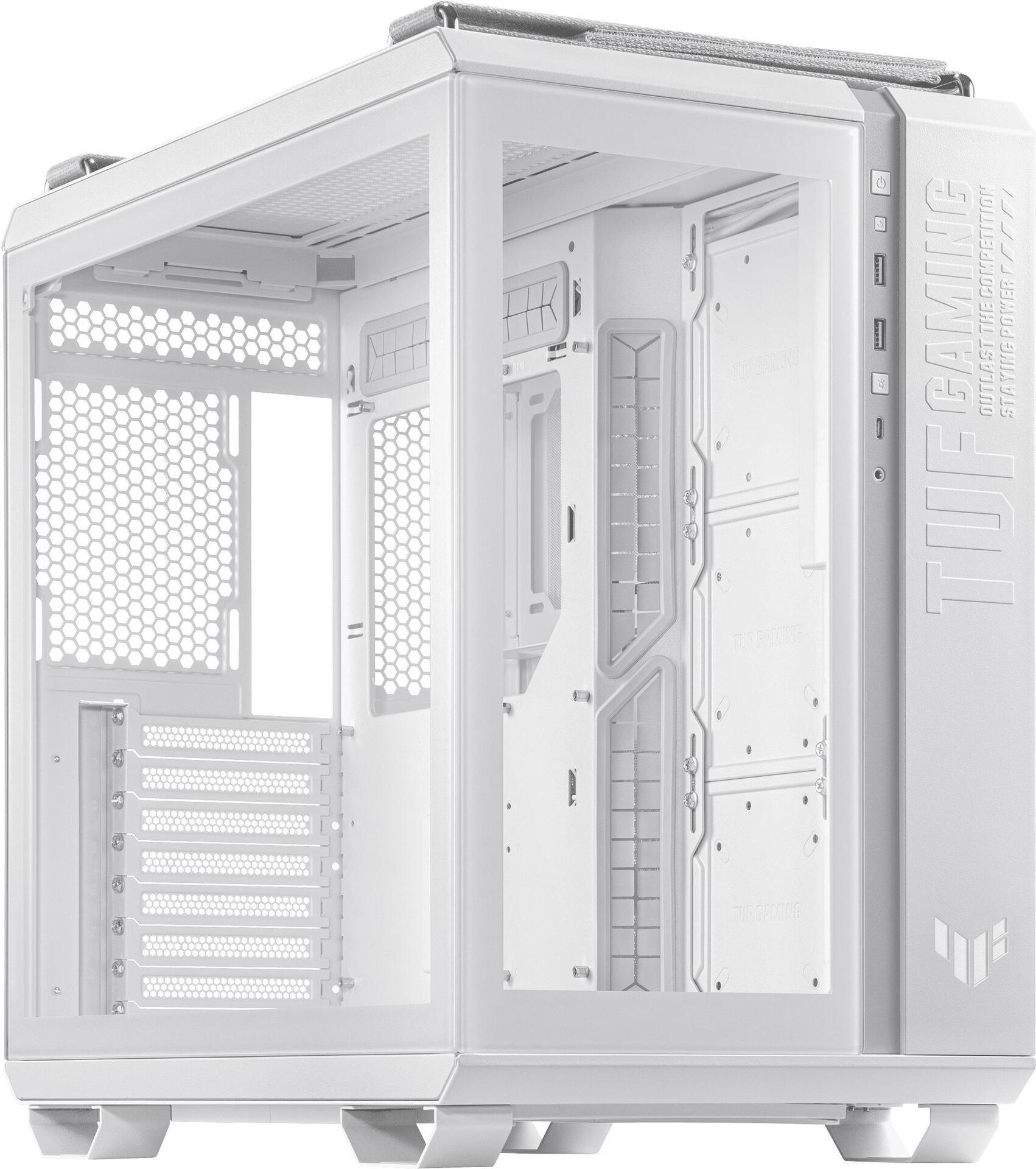 ASUS TUF Gaming GT502 – White Edition – mid tower – ATX – Seitenteil mit Fenster (gehärtetes Glas) – keine Spannungsversorgung – weiß – USB/Audio (90DC0093-B09000)