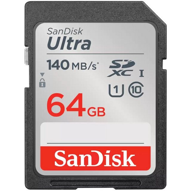 Die Sandisk Ultra SDXC-UHS-I Speicherkarten sorgen für bessere Fotos und Full HD-Videos mit einer Kompaktkamera der mittleren Preisklasse oder einem Camcorder. Mit SanDisk Ultra UHS-I Speicherkarten profitiert man von schnelleren Downloads und besserer Performance für das Aufnehmen und Speichern von Full HD-Videos der allerhöchsten Qualität. So erlebt man extrem schnelle Lesegeschwindigkeiten von bis zu 140 MB/s und spart so Zeit beim Kopieren von Fotos und Videos von der Karte auf den Computer.