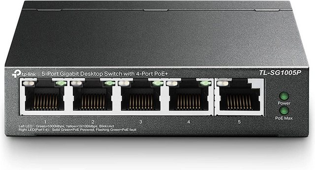 TP-Link 5-Port Gigabit Lan PoE mit 4 PoE+ Ports (65 Watt, IEEE-802.3af/at) Netzwerk-Switch