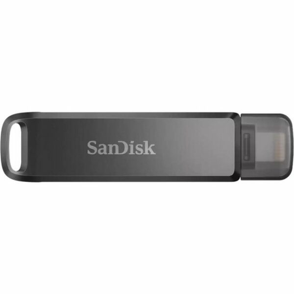 Das SanDisk iXpand Luxe Flash-Laufwerk verfügt über zwei Anschlüsse. So können Dateien ganz einfach zwischen iPhone