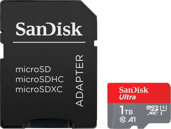 Kurzinfo: SanDisk Ultra - Flash-Speicherkarte (microSDXC-an-SD-Adapter inbegriffen) - 1 TB - A1 / UHS-I U1 / Class10 - microSDXC UHS-I Gruppe Flash-Speicher Hersteller SanDisk Hersteller Art. Nr. SDSQUA4-1T00-GN6MA Modell Ultra EAN/UPC 0619659183103 Produktbeschreibung: SanDisk Ultra - Flash-Speicherkarte - 1 TB - microSDXC UHS-I Produkttyp Flash-Speicherkarte Formfaktor microSDXC UHS-I Speicherkarte Speicherkapazität 1 TB Geschwindigkeit A1 / UHS-I U1 / Class10 Enthaltener Speicheradapter microSDXC-an-SD-Adapter Ausführliche Details Allgemein Produkttyp Flash-Speicherkarte Speicherkapazität 1 TB Kompatibilität Nicht spezifisch Speicher Geschwindigkeitsklasse A1 / UHS-I U1 / Class10 Lesegeschwindigkeit Bis zu 120 MB/s Formfaktor microSDXC UHS-I Speicherkarte Enthaltener Speicheradapter microSDXC-an-SD-Adapter Abmessungen und Gewicht Breite 14.99 mm Tiefe 10.92 mm Dicke 1.02 mm Umgebungsbedingungen Min Betriebstemperatur -25 °C Max. Betriebstemperatur 85 °C