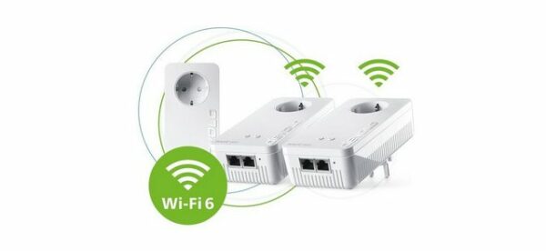 Der erste WiFi 6 Powerline-Adapter der Welt ist zugleich der Schnellste und revolutioniert die WLAN-Geschwindigkeit in Ihrem Zuhause! Mit 50 Prozent mehr WLAN-Power als jeder WiFi 5-PLC-Adapter erreicht der devolo Magic 2 WiFi 6 bis zu 1800 Mbit/s (WLAN) und stellt diese jedem Nutzer zur Verfügung. Denn dank OFDMA werden die Kanäle flexibel genutzt: Bestes WLAN für alle – beim Senden