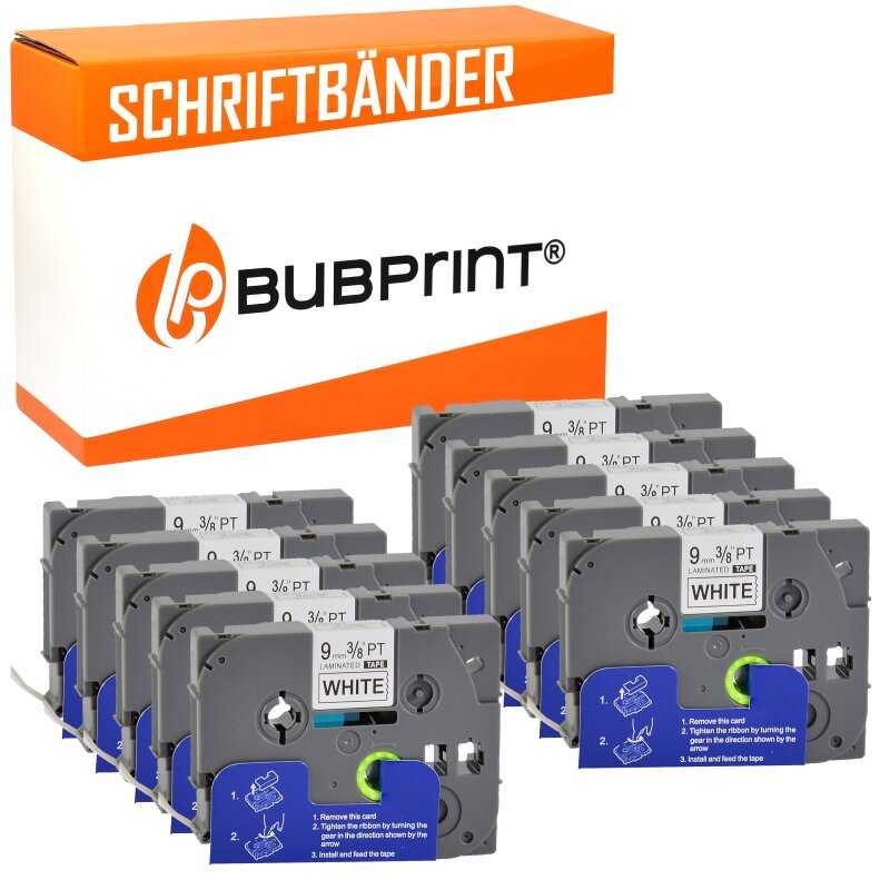 Bubprint Bubprint 10x Schriftbänder kompatibel für Brother P-Touch TZe-221 schwarz/weiß 9mm 8m