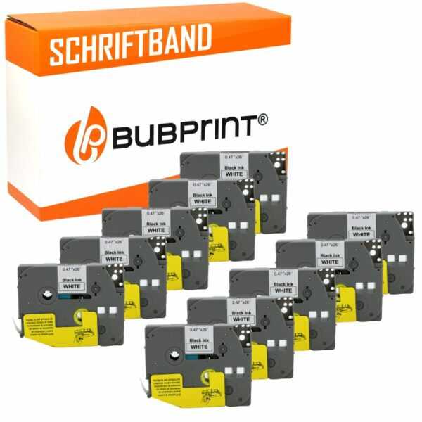 Bubprint Bubprint 10x Schriftbänder kompatibel für Brother P-Touch TZe231 TZe-231 schwarz/weiß 12mm 8m SET