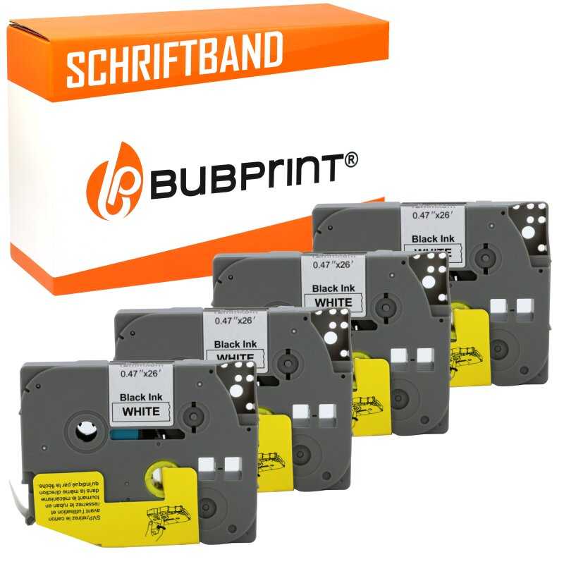 Bubprint Bubprint 4x Schriftband kompatibel für Brother TZe231 TZe-231 schwarz/weiß 12mm 8m