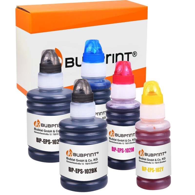 Bubprint Bubprint 5 Tintentank kompatibel für Epson 102 EcoTank Tintenflaschen Schwarz Cyan Magenta Gelb