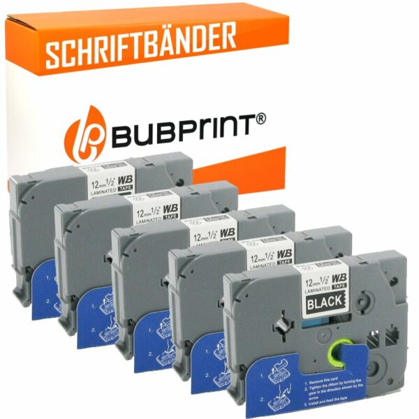 Bubprint Bubprint 5x Schriftband kompatibel für Brother TZe-335 TZe335 white/bk 12mm SET