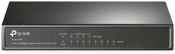 Dieser 8-port Desktop-Switch TP-SF 1008P von TP-LINK mit 4 PoE Ports erweitert Ihr Netzwerk um 7 Anschlüsse und sorgt für Übertragungsraten bis 100 Mbit/s. Die innovative und energieeffiziente Technik macht ihn zur umweltfreundlichen Lösung für Ihr Heim- oder Geschäftsnetz. Sobald der gesamte Stromverbrauch der PoE-gespeisten Geräte größer oder gleich 57W ist