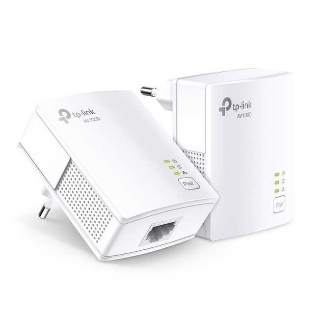 TP-Link WLAN-Adapter TL-PA7019 kit (DE), AV1000 Gigabit Powerline Starter Kit, Plug and Play, WLAN Repeater, Weiß