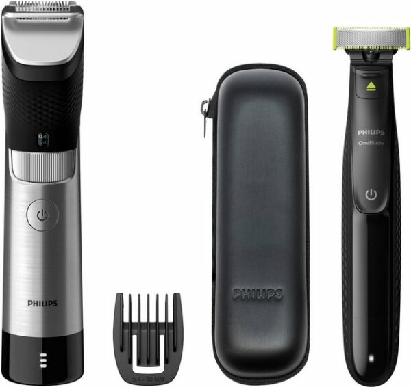 Der Philips Beard trimmer 9000 Prestige Bartschneider BT9810/90 überzeugt durch eine ausgezeichnete Präzision. Dank seiner SteelPrecision Technologie ermöglicht er erstklassige Trimmerergebnisse. Der Trimmer stets den richtigen Winkel zur Haut und sorgt damit für einen gleichmäßigen Schnitt. Durch die scharfen Klingen aus Metall bietet das Gerät ein müheloses Trimmen auch bei dichterem und längerem Bart. Dank seiner zweiseitigen Klingen lässt es sich dabei auch zum Stylen präziser Linien verwenden. Für eine konstante Schneideleistung besitzt der Philips Beard trimmer 9000 Prestige Bartschneider BT9810/90 einen PowerAdapt Sensor.