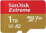 Kurzinfo: SanDisk Extreme - Flash-Speicherkarte (microSDXC-an-SD-Adapter inbegriffen) - 1 TB - A2 / Video Class V30 / UHS-I U3 / Class10 - microSDXC UHS-I Gruppe Flash-Speicher Hersteller SanDisk Hersteller Art. Nr. SDSQXAV-1T00-GN6MA Modell Extreme EAN/UPC 0619659188474 Produktbeschreibung: SanDisk Extreme - Flash-Speicherkarte - 1 TB - microSDXC UHS-I Produkttyp Flash-Speicherkarte Formfaktor microSDXC UHS-I Speicherkarte Speicherkapazität 1 TB Geschwindigkeit A2 / Video Class V30 / UHS-I U3 / Class10 Enthaltener Speicheradapter microSDXC-an-SD-Adapter Software inbegriffen SanDisk RescuePRO Deluxe