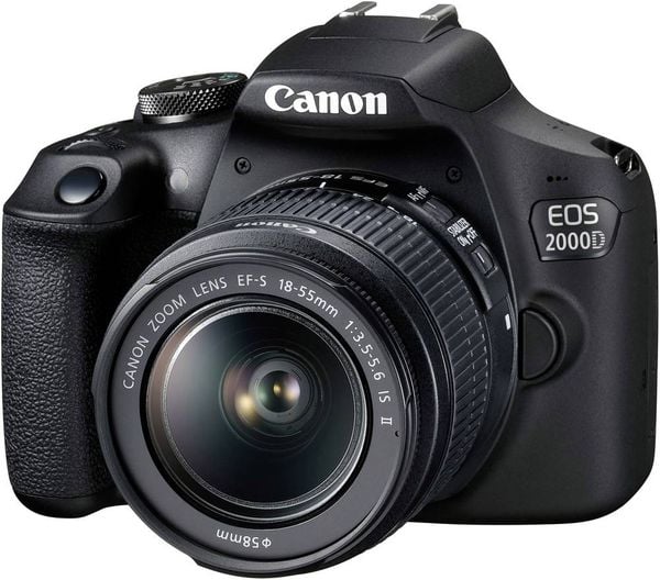 Canon EOS-2000D Digitale Spiegelreflexkamera EF-S 18-55 mm IS II 24.1 Megapixel Schwarz Optischer Sucher, mit eingebautem Blitz, WiFi, Full HD Video,