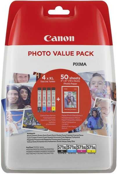 Canon Tintenpatrone CLI-571XL C/M/Y/BK Photo Value Pack Original Kombi-Pack Schwarz, Gelb, Cyan, Magenta 0332C005 Druckerpatrone