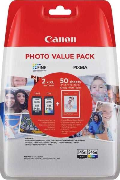 Canon Tintenpatrone PG-545 XL/CL-546XL Photo Value Pack Original Kombi-Pack Schwarz, Cyan, Magenta, Gelb 8286B006 Druckerpatronen Kombi-Pack