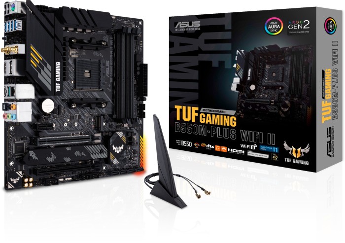 ASUS TUF GAMING B550M-PLUS WIFI II – Motherboard – micro ATX – Socket AM4 – AMD B550 Chipsatz – USB-C Gen2, USB 3.2 Gen 1, USB 3.2 Gen 2 – 2.5 Gigabit LAN, Wi-Fi, Bluetooth – Onboard-Grafik (CPU erforderlich) – HD Audio (8-Kanal)