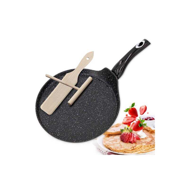 Amalindo Crêpe Pfanne 28 cm | Antihaftbeschichtung | Pfannkuchenpfanne Induktion | Pancake Pfanne | Palatschinken Pfanne | Crêpespfanne mit Crepes-Verteiler und Wender