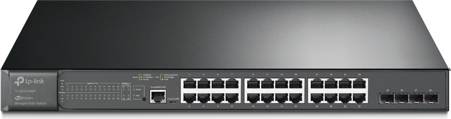 Kurzinfo: TP-Link JetStream TL-SG3428MP - Switch - managed - 24 x 10/100/1000 (PoE+) + 4 x Gigabit SFP - an Rack montierbar - PoE+ (384 W) Gruppe Hubs & Switches Hersteller TP-LINK Hersteller Art. Nr. TL-SG3428MP V1 Modell JetStream TL-SG3428MP EAN/UPC 6935364010737 Produktbeschreibung: TP-Link JetStream TL-SG3428MP - Switch - 28 Anschlüsse - managed - an Rack montierbar Gerätetyp Switch - 28 Anschlüsse - managed Gehäusetyp An Rack montierbar Untertyp Gigabit Ethernet Ports 24 x 10/100/1000 (PoE+) + 4 x Gigabit SFP Power Over Ethernet (PoE) PoE+ PoE-Budget 384 W Leistung Switching-Kapazität: 56 Gbit/s Paket Weiterleitungsrate: 41