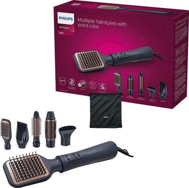 Die Philips Warmluftbürste AirStyler Series 5000 BHA530/00 bietet Ihnen ein unvergleichliches Stylingerlebnis und sorgt für strahlend schönes Haar. Die innovative Technologie zur gleichmäßigen Wärmeverteilung schützt Ihr Haar vor Überhitzung