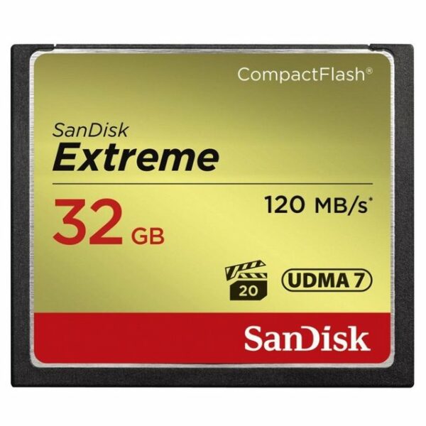 SanDisk Compact Flash Extreme 32 GB Speicherkarte 120MB/s lesen 85MB/s schreibenAussergewöhnliche Leistung Bei jeder AufnahmeMit Schreibgeschwindigkeiten von bis zu 85 MB/s3 liefert die SanDisk Extreme CompactFlash-Speicherkarte satte Leistung für Serienaufnahmen im Burst-Modus und Actionaufnahmen im RAW- und JPEG-Format mit Ihrer DSLR-Kamera der Mittel- bis Profiklasse. Die Karte zeichnet Fotos quasi sofort auf und stellt damit sicher