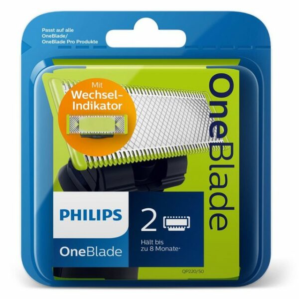 PhilipsErsatzklingenOneBlade QP220/50Langlebige OneBlade KlingenBeschichtung für gute GleitfähigkeitAbgerundete Spitzen zum Schutz der HautVerwendung nass und trockenPassend für OneBlade QP25xx