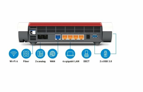 ist somit ohne Medienkonverter oder vorgeschaltetes Provider-Modem an jedem Fiber-Anschluss einsetzbar. Dank integriertem Steckplatz im SFP-Format lässt sich je nach Anschlusstyp das passende Steckmodul AON oder GPON einsetzen. Diese sind im Lieferumfang enthalten. Farbcodierte Kabel bzw. Buchsen helfen bei der Einrichtung. Stark als Zentrale im WLAN Mesh Als WLAN Mesh Zentrale ist die FRITZ!Box 5590 Fiber für höchste Anforderungen im Heimnetz vorbereitet. Im WLAN Mesh werden verteilte WLAN-Knoten (z. B. FRITZ!Box und mehrere FRITZ!Repeater) zu einem einzigen intelligenten WLAN-Netz zusammengefasst. Die FRITZ!Box 5590 Fiber bildet dabei die Zentrale des FRITZ! Mesh und steuert alle übrigen Zugangspunkte aktiv