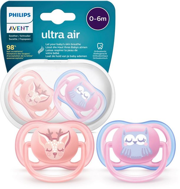 Philips AVENT Schnuller ultra air SCF085, Kiefergerecht, mit Transport- und Sterilisationsbox, 0 bis 6 Monate