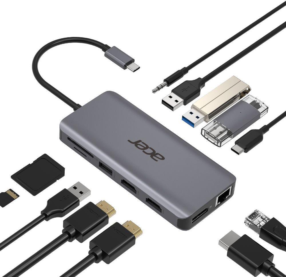 Acer 12-In-1 Type-C Adapter – Dockingstation – USB-C – 2 x HDMI, DP – GigE (HP.DSCAB.009)