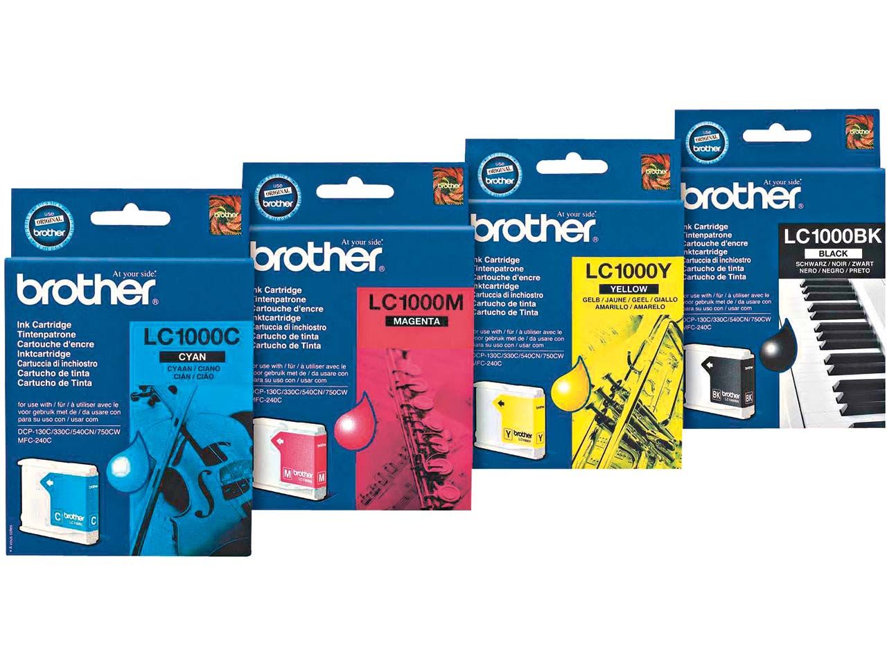 Brother 4er Set Tintenpatronen LC1000BK/C/M/Y, schwarz, cyan, magenta, gelb