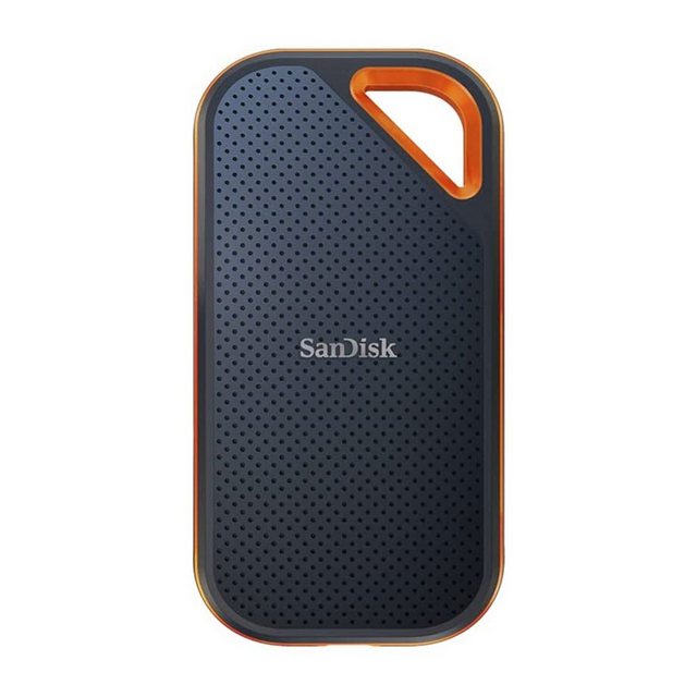 Sandisk Extreme Pro Portable SSD-Festplatte, IP-55, 2000 MB/s, Aluminiumgehäuse, Silikonhülle, Karabinerhaken