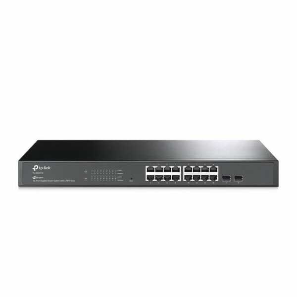 Praktischer Gigabit-Switch für ein komplettes Omada-Netzwerk   JetStream 16-Port Gigabit Smart Switch mit 2 SFP-Steckplätzen - TL-SG2218  Volle Gigabit-Ports - 16 × Gigabit-RJ45-Ports und 2 × Gigabit-SFP-Steckplätze bieten Hochgeschwindigkeitsverbindungen.In Omada SDN integriert - Zero-Touch-Provisioning (ZTP) *