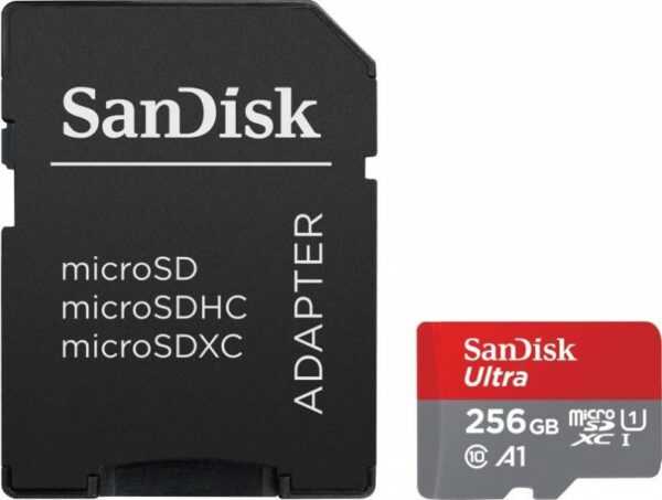 Kurzinfo: SanDisk Ultra - Flash-Speicherkarte (microSDXC-an-SD-Adapter inbegriffen) - 256 GB - A1 / UHS Class 1 / Class10 - microSDXC UHS-I Gruppe Flash-Speicher Hersteller SanDisk Hersteller Art. Nr. SDSQUAC-256G-GN6MA Modell Ultra EAN/UPC 0619659200565 Produktbeschreibung: SanDisk Ultra - Flash-Speicherkarte - 256 GB - microSDXC UHS-I Produkttyp Flash-Speicherkarte Formfaktor microSDXC UHS-I Speicherkarte Speicherkapazität 256 GB Geschwindigkeit A1 / UHS Class 1 / Class10 Enthaltener Speicheradapter microSDXC-an-SD-Adapter Ausführliche Details Allgemein Produkttyp Flash-Speicherkarte Speicherkapazität 256 GB Arbeitsspeicher Geschwindigkeitsklasse A1 / UHS Class 1 / Class10 Lesegeschwindigkeit Bis zu 150 MB/s Formfaktor microSDXC UHS-I Speicherkarte Enthaltener Speicheradapter microSDXC-an-SD-Adapter Abmessungen und Gewicht Breite 15 mm Tiefe 10.9 mm Dicke 1.02 mm Umgebungsbedingungen Min Betriebstemperatur -25 °C Max. Betriebstemperatur 85 °C