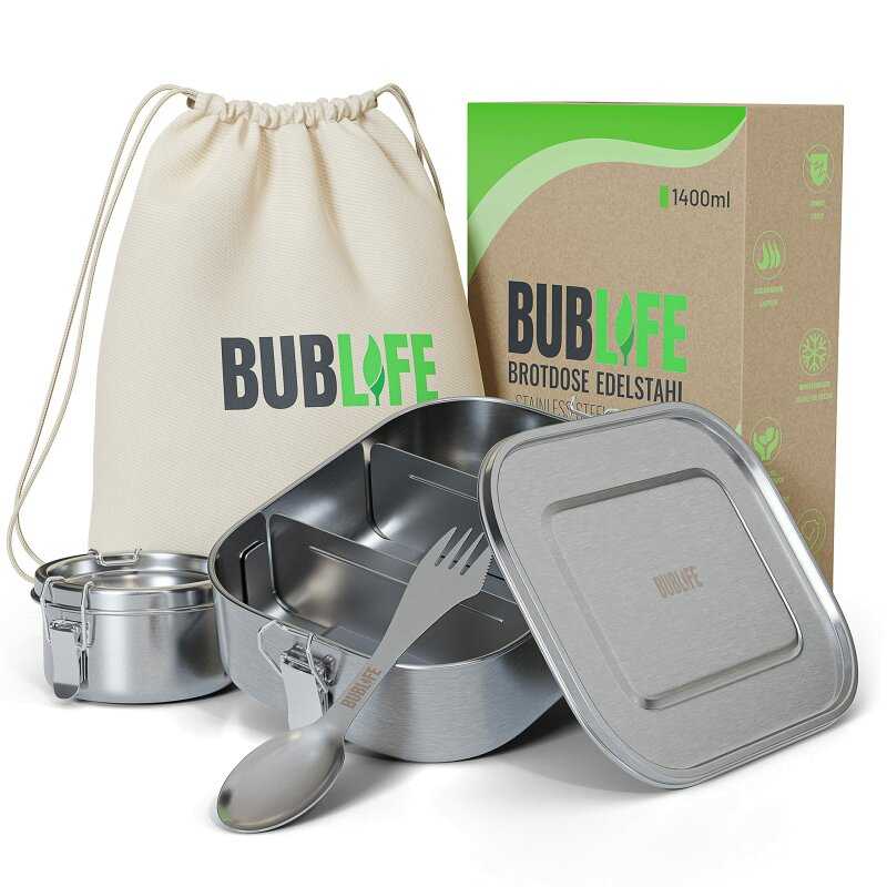 Bublife [FBA] Edelstahl Brotdose 1400 ml „XXL outdoor Edition“