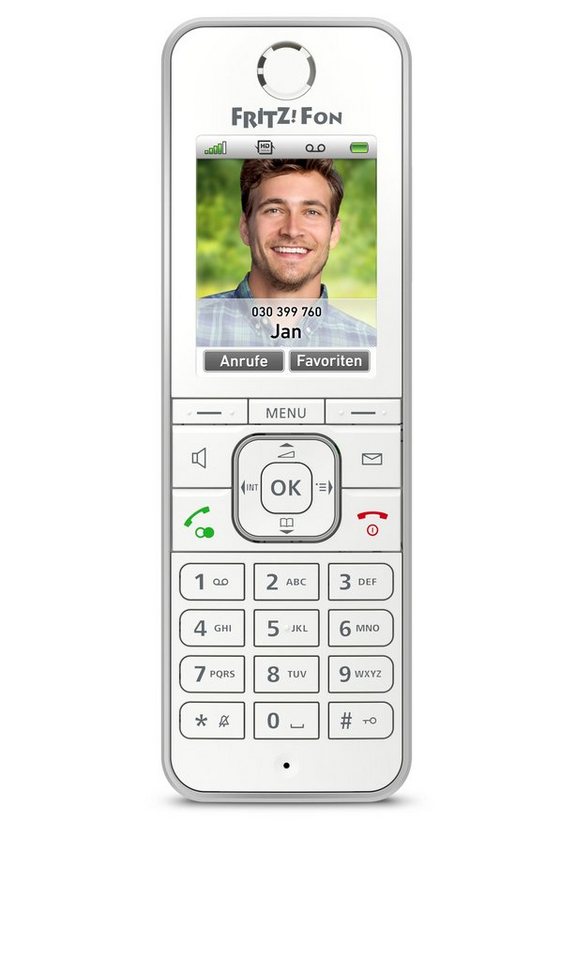 AVM FRITZ!Fon C6 weiß Schnurloses DECT-Telefon (Mobilteile: 1, DECT-Basisstation, Anrufbeantworter, HD-Telefonie)